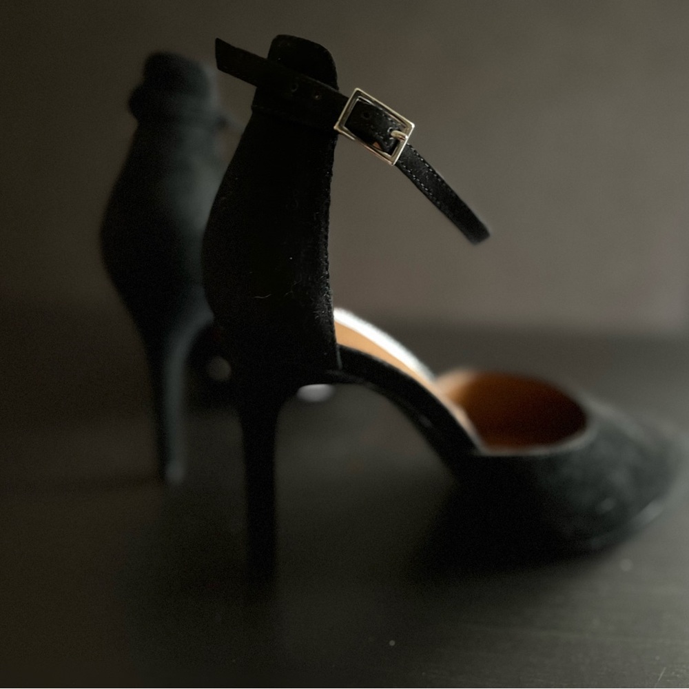 Black Suede Ankle-Strap Heels NWOB